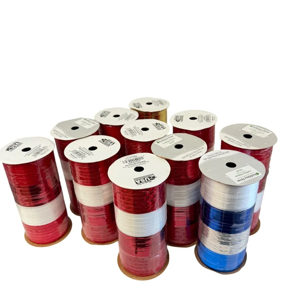 Holiday Time Curling Ribbon Lot 12 Spools Red White Blue Gold 3/16